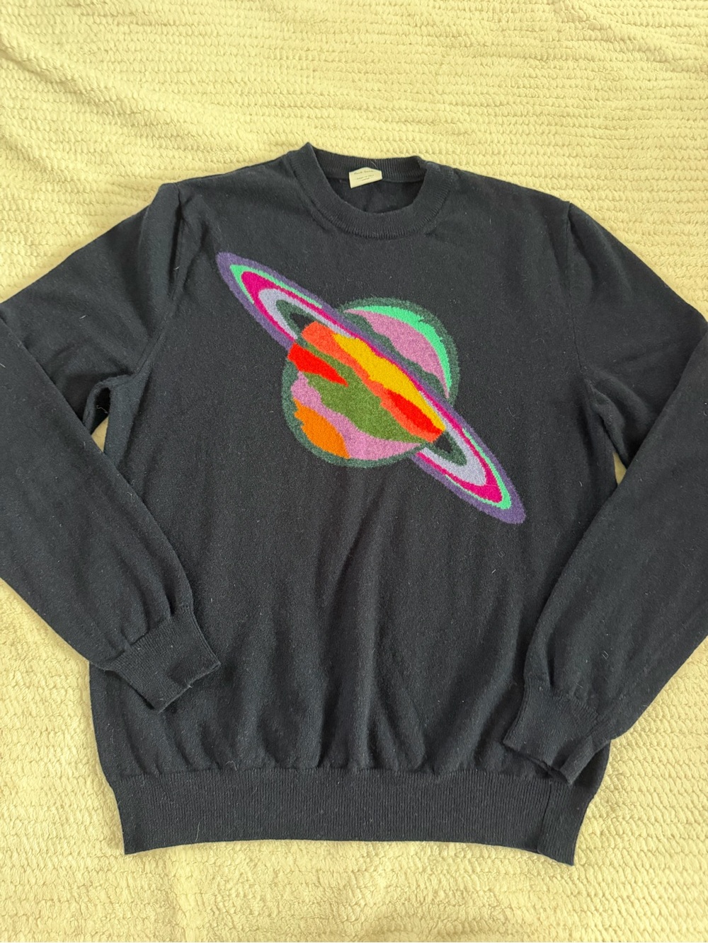 Paul Smith Navy Crewneck with Multicolor Planet Intarsia